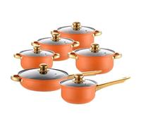 Folpus Set di Pentole in Acciaio Inox Da 6 Pezzi, Composto Da Una Pentola per Zuppa con Manico Ergonomico E Coperchio in Vetro, Adatta a Fornelli a Gas Ed El, Orangina