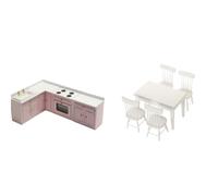 Folpus Set e Sala da Pranzo in Miniatura 1:12 Robusto Kit in Miniatura con Sedie e Accessori Resistente per Bambini, Gioco Immaginativo,