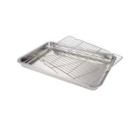 Folpus Teglia in Acciaio Inox con Griglia di Raffreddamento, Leccarda per Forno Rettangolare, Materiali Sicuri, Antiruggine e Facilissima da Pulire per Croccante, Frittura e Barbecue, 60 X 40 X 4.8 cm