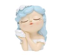 Folpus Vaso da Fiori con Faccia di Ragazza, in Resina, per Interni ed Esterni, con Foro di drenaggio, Porta Bonsai, Vaso da Fiori fatato, Bianco Blu, 8x7x11cm