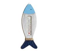 Folpus Wall Temperature Decorazione Da Parete Nautica in Legno Termometro Sospeso Scultura Funzionale Lettura Facile Adatto per Casa Cameretta Soggiorno, Pesce 29.5x11cm