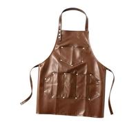 Folpus Workshop Apron Grembiule Da Lavoro Unisex Pelle PU Impermeabile Resistente Alle Macchie Sei Tasche Anteriori Indossabile Perfetto per Laboratorio, Marrone