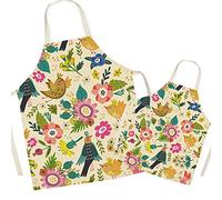 FOMAISELF Grembiule da cucina in lino per genitori e bambini - Grembiule per mamma e bambino con motivo a uccelli carini, grembiuli per mamma figlio e figlia per cucinare Baking Painting Party