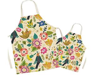 FOMAISELF Grembiule da cucina in lino per genitori e bambini - Grembiule per mamma e bambino con motivo a uccelli carini, grembiuli per mamma figlio e figlia per cucinare Baking Painting Party