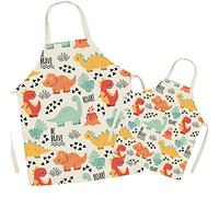 FOMAISELF Grembiule da cucina in lino per genitori e bambini - Simpatico motivo a dinosauro Grembiule per mamma e bambino, grembiuli per mamma e figlio per cucinare e dipingere la festa
