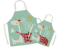 FOMAISELF Grembiule da cucina in lino per genitori e bambini - Simpatico motivo a elefante e giraffa Grembiule per mamma e bambino, grembiuli per mamma e figlio per cucinare Baking Painting Party