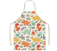 FOMAISELF Grembiule da cucina per bambini in lino - Grembiule per bambini con motivo a dinosauro carino, grembiuli per figlia e figlio per la festa di pittura di cottura al forno