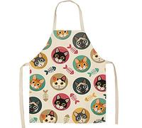 FOMAISELF Grembiule da cucina per bambini in lino - Grembiule per bambini con motivo a gatto carino, grembiuli per figlia e figlio per cucinare e dipingere la festa