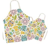 FOMAISELF Grembiule da cucina per genitori e figli in lino-grembiule da cucina con motivo a gufo carino, grembiule per mamma e figlio, grembiuli da figlia per cucinare, cucinare, dipingere la festa