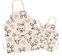 FOMAISELF Grembiule da cucina per genitori e figli in lino-modello di coniglio carino grembiule per mamma e bambino, grembiuli per figlia e figlio di mamma per cucinare la festa di pittura al forno
