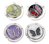 FOME Set di 4 ganci pieghevoli per borsa, ganci da tavolo, a forma di farfalla, 4,5 x 9 cm, colori misti