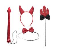 FOMIYES 1 Set Costume da Diavolo per Halloween - Include , Cerchietto con Corno Scintillante, Coda, Tridente - Accessori Cosplay per Feste ed Eventi per Donne e Ragazze