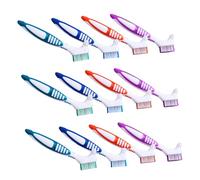 FOMIYES 12 Pezzi Spazzolini Pulizia Denti Finti Doppia Testa Spazzolino Dentiera Morbido e Duro Manico Ergonomico Antiscivolo per Anziani Adatto Protesi Apparecchi Ortodontici e Bite
