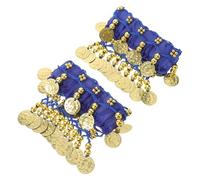 FOMIYES 2 Pezzi Cavigliere da Danza Campanellini e Monete Tintinnanti, Set 2 Pezzi in Lega Leggera Elasticizzata, Accessori per Spettacoli di Danza del Ventre e Costumi Indiani, Colore Blu