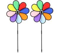 FOMIYES 2 Pezzi Girandola a Fiore in Plastica 8 Petali da 30cm, Decorazione per Giardino Esterno Rotazione Automatica al Vento, Facile da Installare per Cortile e Prato