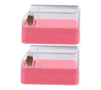 FOMIYES 2 Pezzi Nail Art Head Grinding Box Nail Drill Case Manicure Drill Bit Stand Nail Drill Bits Cleaning Brush Case 2 In 1 Nail Drill Bit Case Nail Drill Bit Organizer Rosa Plastica