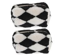 FOMIYES 2pezzi Borsa Peluche Checkered Organizzatore Viaggio Con Cerniera Per e Toiletries Capacità Per Donne e Ragazze