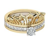 FOMIYES Anello da Donna Staccabile Corona Strass, Lega Antiruggine, Gioielli le Dita Eleganti, Regalo per Natale e Anniversari, Taglia 9, Due Pezzi Doppia Tonalità