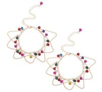 FOMIYES Cavigliere da Donna Boho Campanellini Colorati e Nappe Set 2 Pezzi per Danza del Ventre e Spiaggia Catene Piedi per Sandali a Piedi Nudi Fibbia Regolabile