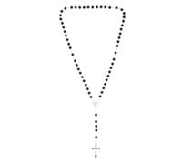 FOMIYES Collana Rosario Nera Croce di Gesù per Uomo, Perline di Vetro Nero, Design Unico in Lega, Accessorio Elegante per Abbigliamento Quotidiano e Preghiera Cattolica