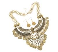 FOMIYES Collane Donna con Monete Etniche Collane Punk alla Moda con Catena Spessa e Orecchini Bavaglino per Festival e Feste Completo con Accessori Coordinati per Outfit Daily e Speciali