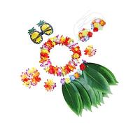 FOMIYES Costume Hawaiano Luau per Adulti con Gonna Foglie Artificiali Tessuto Naturale Reggiseno Plastica Braccialetti Fascia e Occhiali Ananas per Feste Estive Tropicali
