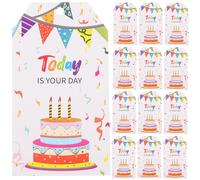 FOMIYES Etichette per Feste di Buon Compleanno con Spago, 120 Pezzi Etichette per Sacchetti Regalo e Bomboniere, Decorazioni di Compleanno con Design Torta per Feste e Confezioni Regalo