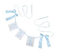 FOMIYES Festone per Seggiolone Ricamo a Fiocco Blu e Bianco, Decorazione per Primo Compleanno, Striscione Nappe Neutre per Festa di Compleanno
