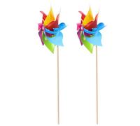 FOMIYES Girandola da Giardino Arcobaleno 2 Pezzi 19 Cm 8 Foglie Colorate e Asta in Legno, Decorazione Mulino a Vento per Esterno, Festa e Decorazione Prato