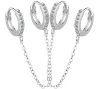 FOMIYES Orecchini Decorati Zirconi a Cerchio Doppi Catena per Donna in Lega Color Argento Design Semplice e Creativo, Ipoallergenici e Adatti per Uso Quotidiano