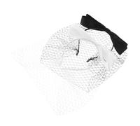 FOMIYES Set 2 Fasce per Chioma da Donna in Velo di Rete Vintage con Fiocco Satinato Bianco e Nero, Fascia Sottile Elastica Antiscivolo Regolabile per Matrimoni, Feste e Cerimonie