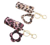 FOMIYES Set 2 Pezzi Bustine Porta Rossetto Leopardate in Pu con Specchietto a Forma di Cuore e Portachiavi, Custodia Compatta e Protettiva per Trucco da Viaggio Donna