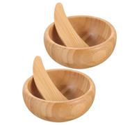 FOMIYES Set 2 Pezzi Ciotole in Bamboo con Cucchiaio per Maschere Viso, Mini Misurino Cosmetico con Coperchio Ermetico, Strumento per Miscelare Maschere di Fango, Kit Bellezza Fai da Te