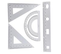 FOMIYES Set di 4 strumenti di misurazione per geometria, per bambini e studenti, in alluminio, con goniometro semicircolare, righello e squadrette, colore: argento