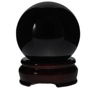FOMIYES Sfera di Ossidiana Nera con Base in Legno, Decorazione per Casa e Ufficio, Accessorio Chic per Meditazione e Feng Shui, Soprammobile Moderno e Unico