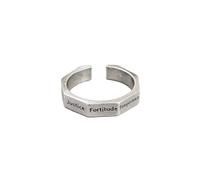 Fomoee Seven Virtues - Anello con dado esagonale, regolabile, tono argento | Design industriale ispirato al dado esagonale con parole virtù incise per biker, punk e stile quotidiano