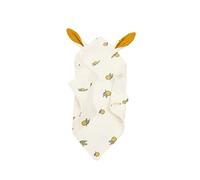 FOMUNI Coperta in mussola di cotone biologico con orecchie di coniglio, coperta in mussola di cotone per ragazzi e ragazze, 30 x 25 cm, stampa limone