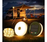 FOMYHEARD 10M Catena luminosa da campeggio arrotolabile, portatile 3 in 1, con 8 modalità di illuminazione, Solari & USB ricaricabile, impermeabile luce da campeggio per campeggio, escursionismo
