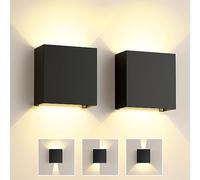 FOMYHEARD Applique da Parete Interno 6W, 2 Pezzi Applique da Esterno LED Nero Angolo del Fascio Regolabile 3000K Bianco Caldo IP65 Impermeabile Lampade da Esterno Parete per Camera da Letto Soggiorno
