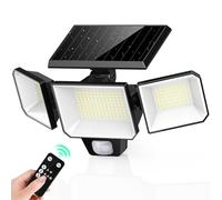 FOMYHEARD Lampada solare per esterni, rilevatore di movimento, 229 LED, luce solare esterna con telecomando, testa girevole, illuminazione ad angolo 270°, 3 modalità IP65, impermeabile proiettore