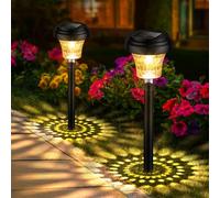 FOMYHEARD Luci da Esterno Giardino Solari 2 Pezzi, Lampade Solari da Giardino con Luce Calda e 7 Colori RGB, Illuminazione Luci Solare Esterno Impermeabile IP65 per Sentieri, Decorazione di Giardini