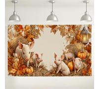 Fondale autunnale con maialini, decorazioni autunnali con simpatici maialini e zucca, accogliente sfondo fotografico per interni ed esterni, per eventi di festa di raccolta, 180 x 109 cm