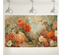 Fondale autunnale floreale con zucca, design vintage autunnale per fotografie, decorazioni rustiche per feste di raccolta, sfondo per interni ed esterni, 180 x 109 cm