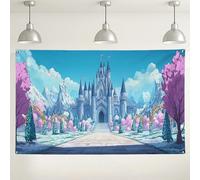 Fondale con castello fantasy, decorazione incantata del paesaggio delle fiabe, sfondo fotografico magico per interni ed esterni, per feste di compleanno, eventi primaverili, 180 x 109 cm