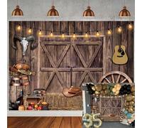 Fondale con cowboy occidentale, 2,1 x 1,5 m, rustico, in legno, per fotografie, per bambini, baby shower, feste di compleanno, decorazioni (legno, 240 x 180 cm)