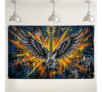 Fondale da parete con ali di chitarra rock, decorazioni colorate per feste, sfondo fotografico nero e arancione, per eventi musicali, festival e concerti, 180 x 109 cm