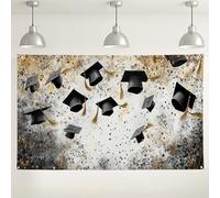Fondale da parete con cappello di laurea, sfondo artistico nero e oro, perfetto per cerimonie di laurea, decorazioni per feste, uso interno ed esterno, 180 x 109 cm