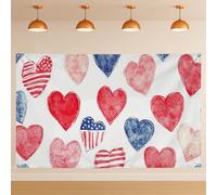 Fondale da parete patriottico a forma di cuore, stile vintage, con decorazioni romantiche ad acquerello, per interni ed esterni, per fotografia, San Valentino, celebrazioni, 180 x 109 cm