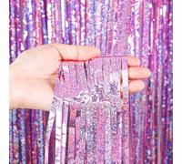 Fondale da parete scintillante - Confezione da 2, 300x100 cm - Tenda con stelle filanti viola per decorazioni per feste di compleanno - Frange in orpelli - Articoli per feste di PixiPy