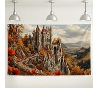 Fondale fantasy con castello medievale, paesaggio autunnale, elegante sfondo fotografico per feste, eventi autunnali, decorazione del Ringraziamento, 180 x 109 cm